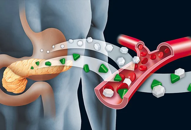 Insulin is a blood sugar regulating hormone produced in the pancreas.
